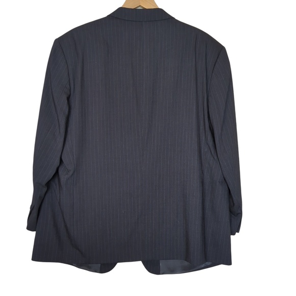 Oscar De La Renta Charcoal Grey w/Blue Pinstripe Virgin Wool Blazer - Picture 2 of 16